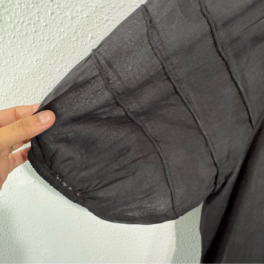 J. Crew Black Puff Sleeve Sheer Blouse ramie lined size xs - Picture 3 of 5